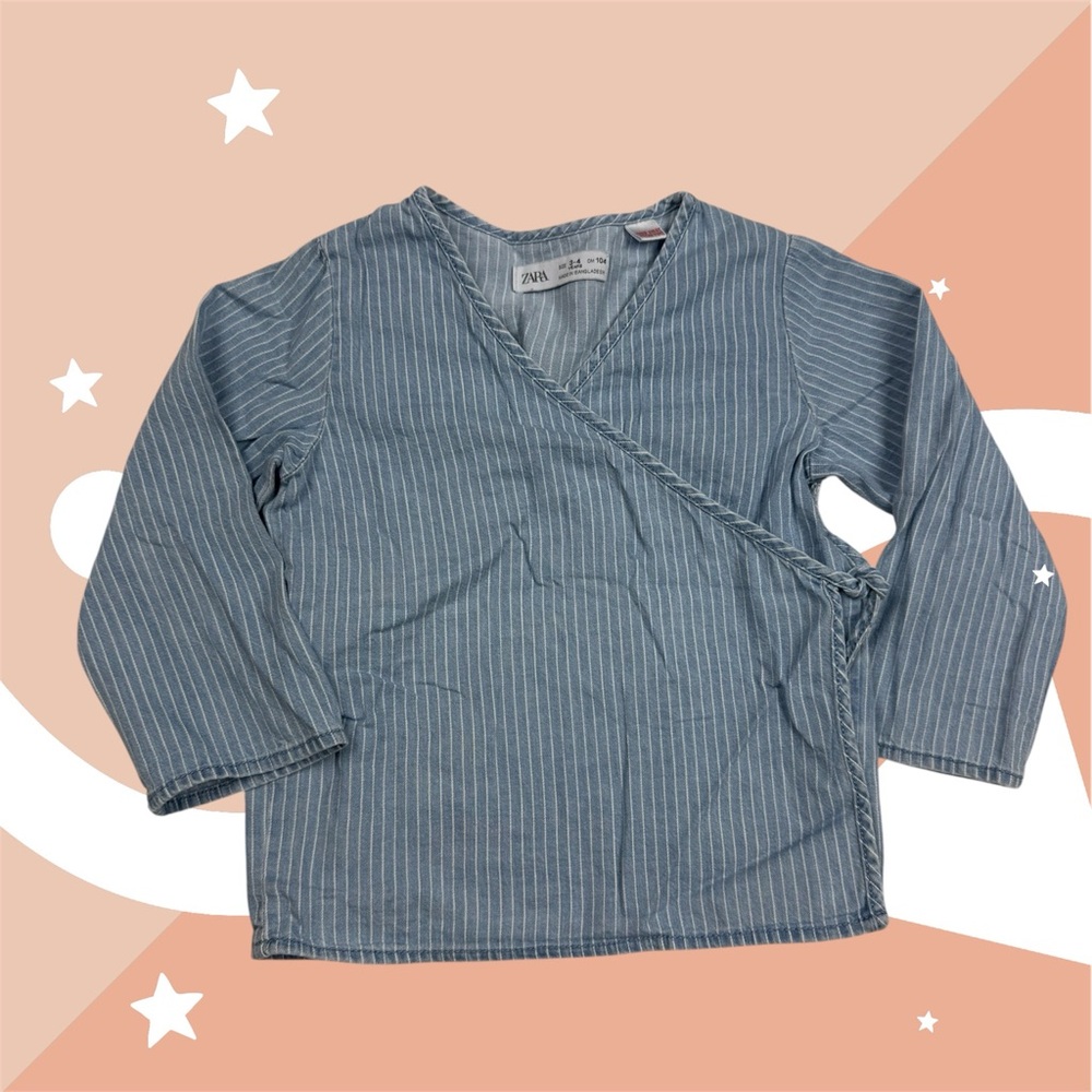 Zara Light Blue Pinstripe V-Neck Top